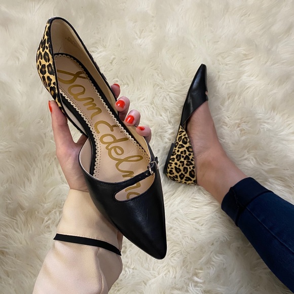 Black & Cheetah Print Cow Hair D’Orsay Flats - Picture 1 of 7